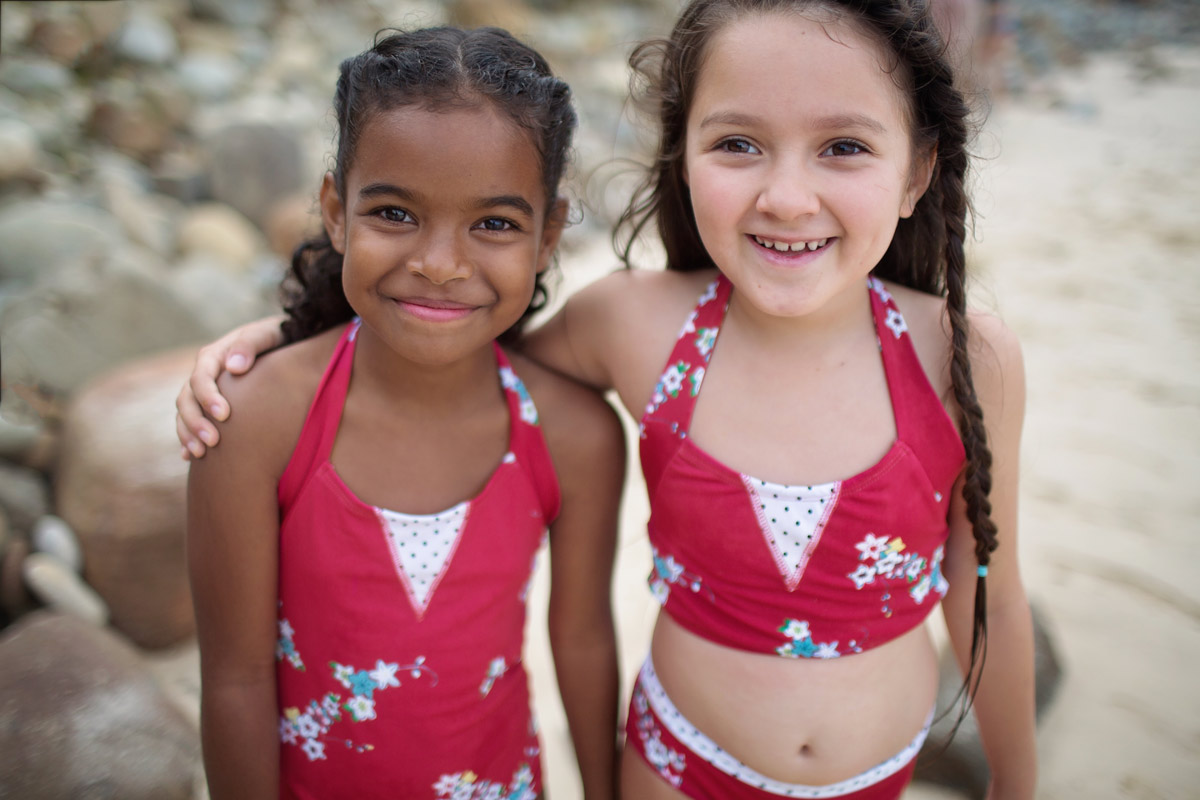 Girls swimming bottoms in Red Blossom